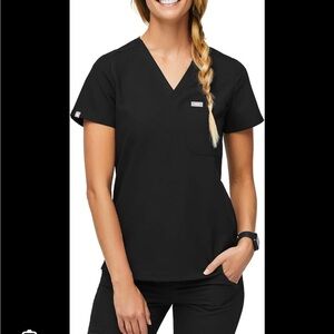 Figs Black Short Sleeve V-Neck Top
